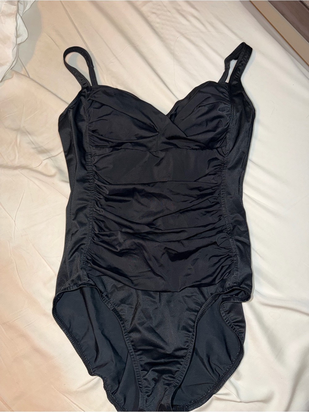 croft & barrow Black Ruched V-Neck One-Piece Swimsuit - Picture 2 of 5